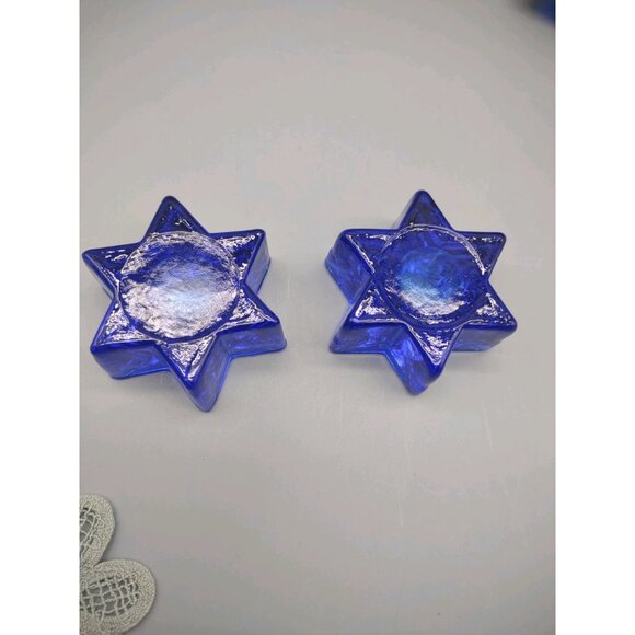 Vintage Cobalt Blue Glass Celestial Star Candle Holders, Fir Tree Candle, READ - Picture 17 of 17